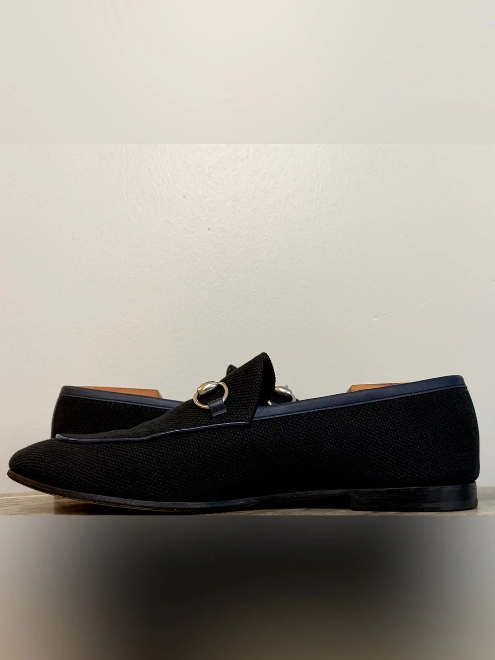 GUCCI BRIXTON Black Canvas Blue Leather Horsebit Loafer US 10.5 Gucci 10 Jordaan